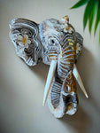 12” Wooden Hand Carved Elephant Head Wall Statue Sculpture Hanging Decor
