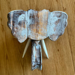 12” Wooden Hand Carved Elephant Head Wall Statue Sculpture Hanging Decor