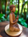 Meditating Buddha Statue Mahogany Wood Buddhist Decor 16 x 12 x 6 inches