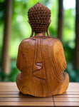 Meditating Buddha Statue Mahogany Wood Buddhist Decor 16 x 12 x 6 inches