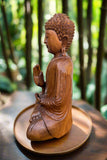Meditating Buddha Statue Mahogany Wood Buddhist Decor 16 x 12 x 6 inches