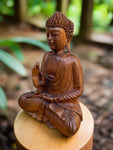 Meditating Buddha Statue Mahogany Wood Buddhist Decor 16 x 12 x 6 inches