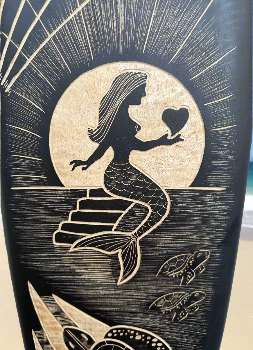 Mermaid and Sea Turtle Moon Light Surfboard Wall Decor 39"x 10"