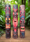 3 Set of Hand Carved Wooden Tiki Totem Masks Tropical Bar Patio Decor 39"x 6"in