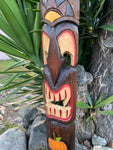 Halloween Tiki Wood Mask Vampire Fangs Tropical Bar Patio Decor  5 ft"x 6-7"in