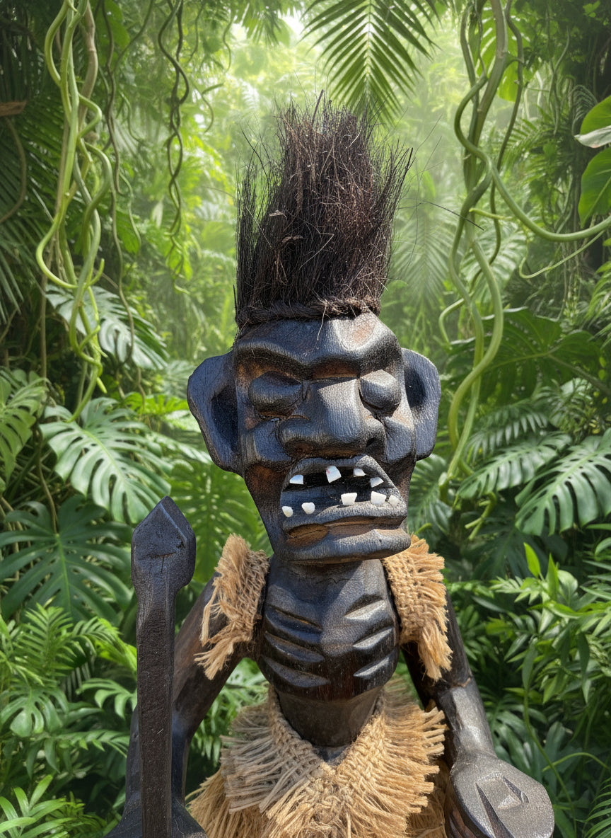 primitive warrior tiki in a jungle

