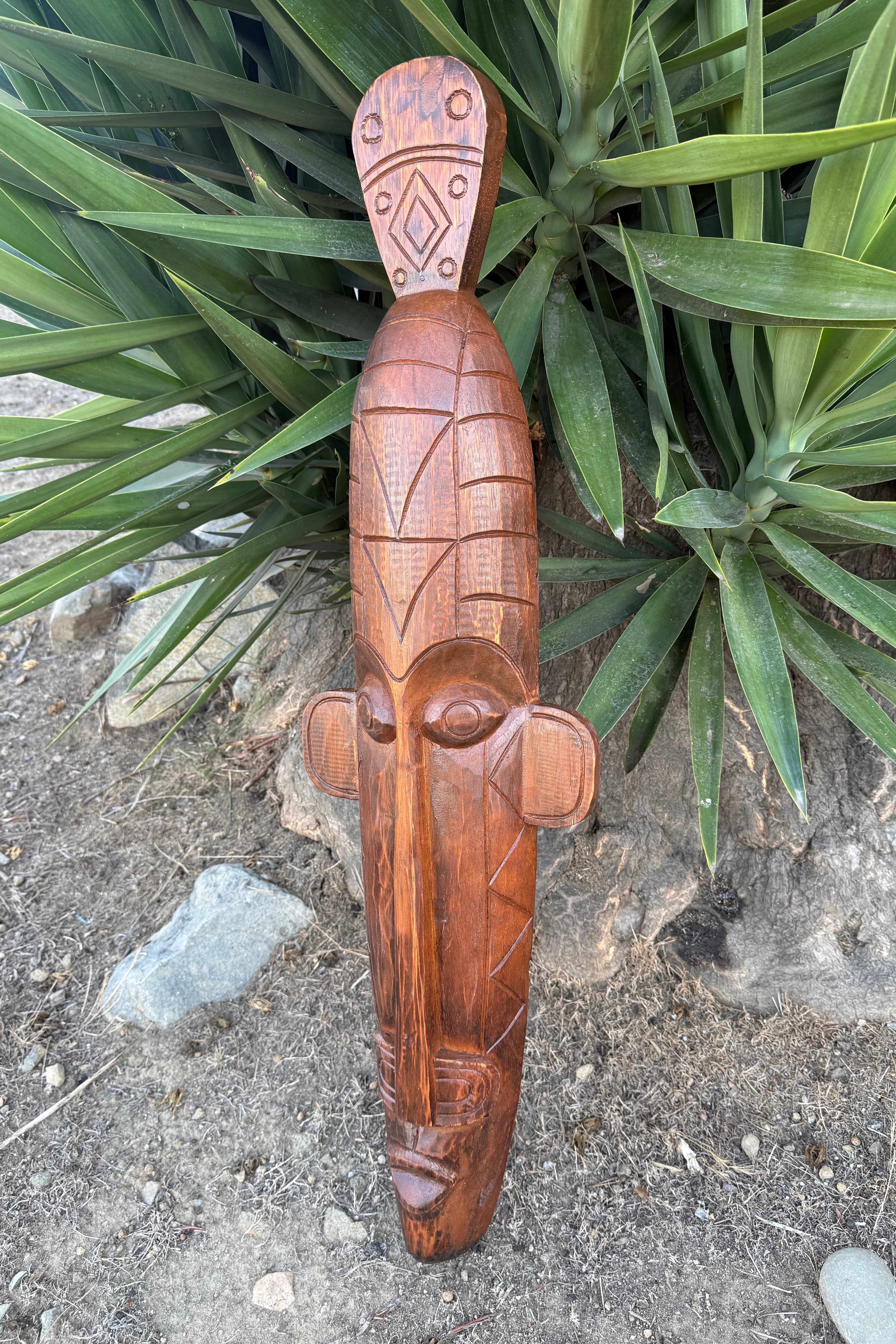 Primitive Tribal Tiki Mask Wood Carved Wall Plaque Tropical Bar Patio Decor 39