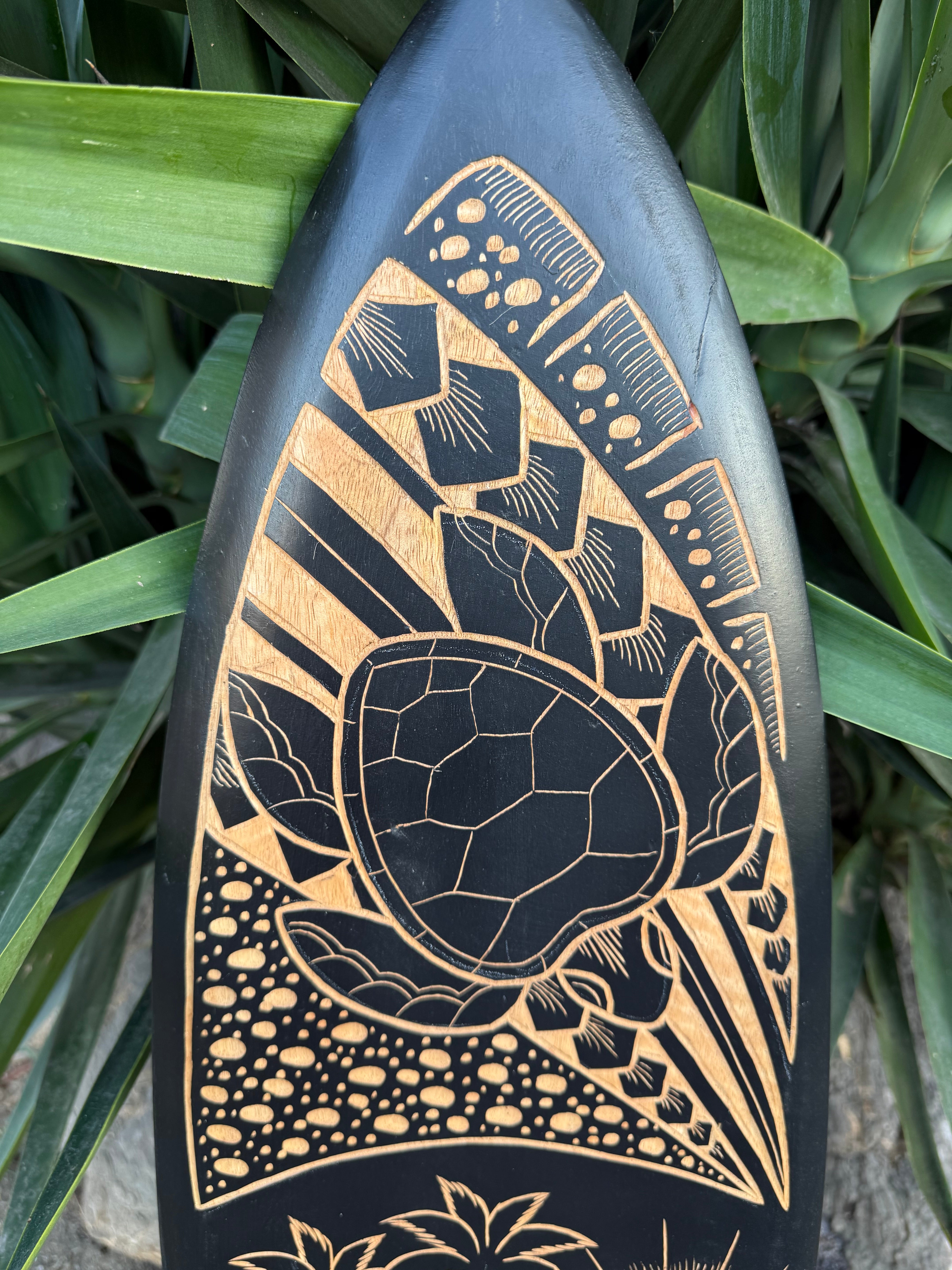 Sea Turtle Surfer Tribal Surfboard Wood Carving Wall Plaque 39"x 10"