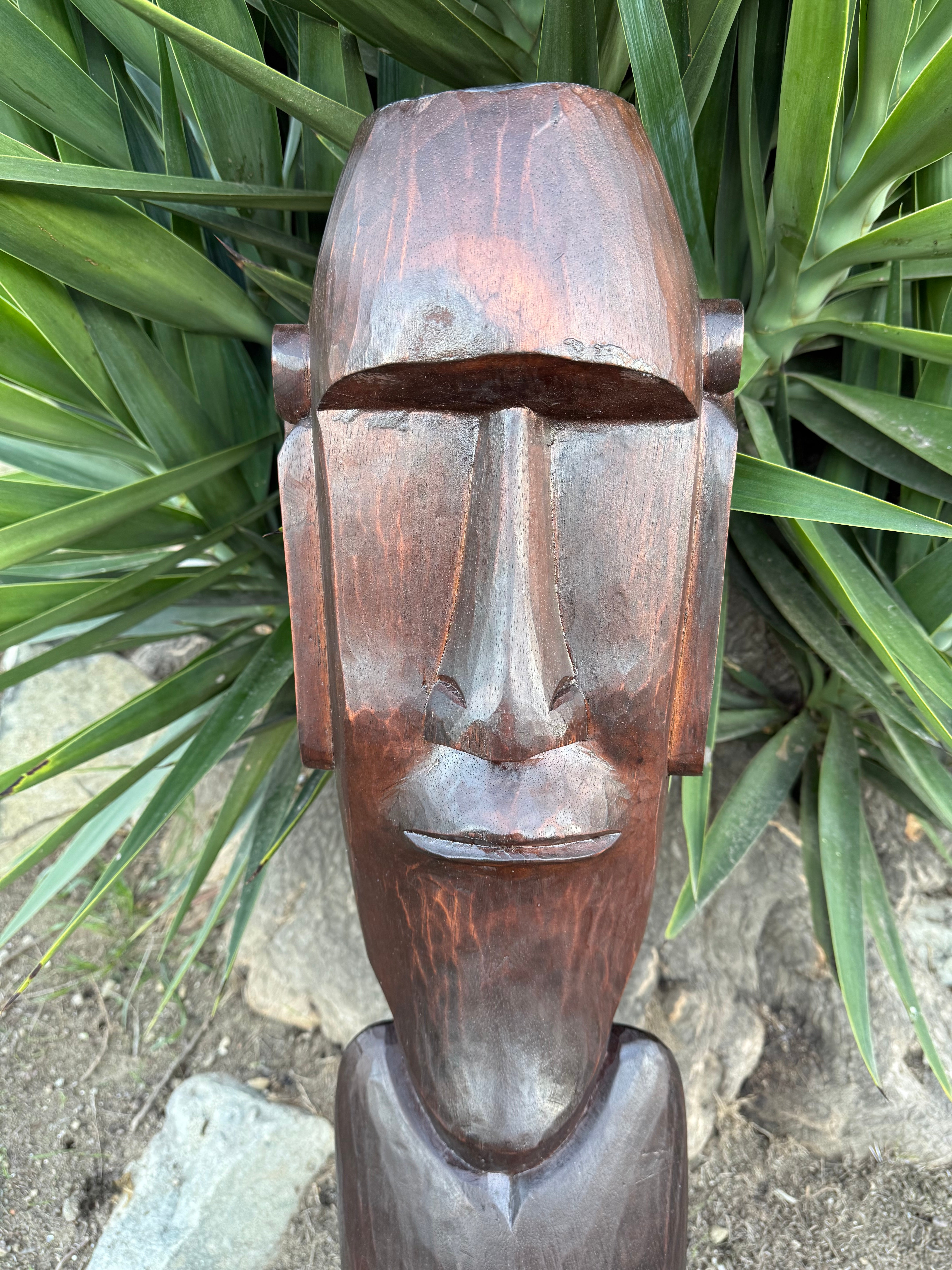Moai Easter Island Tiki  Half Statue  Hand Carved 39"x 8"in