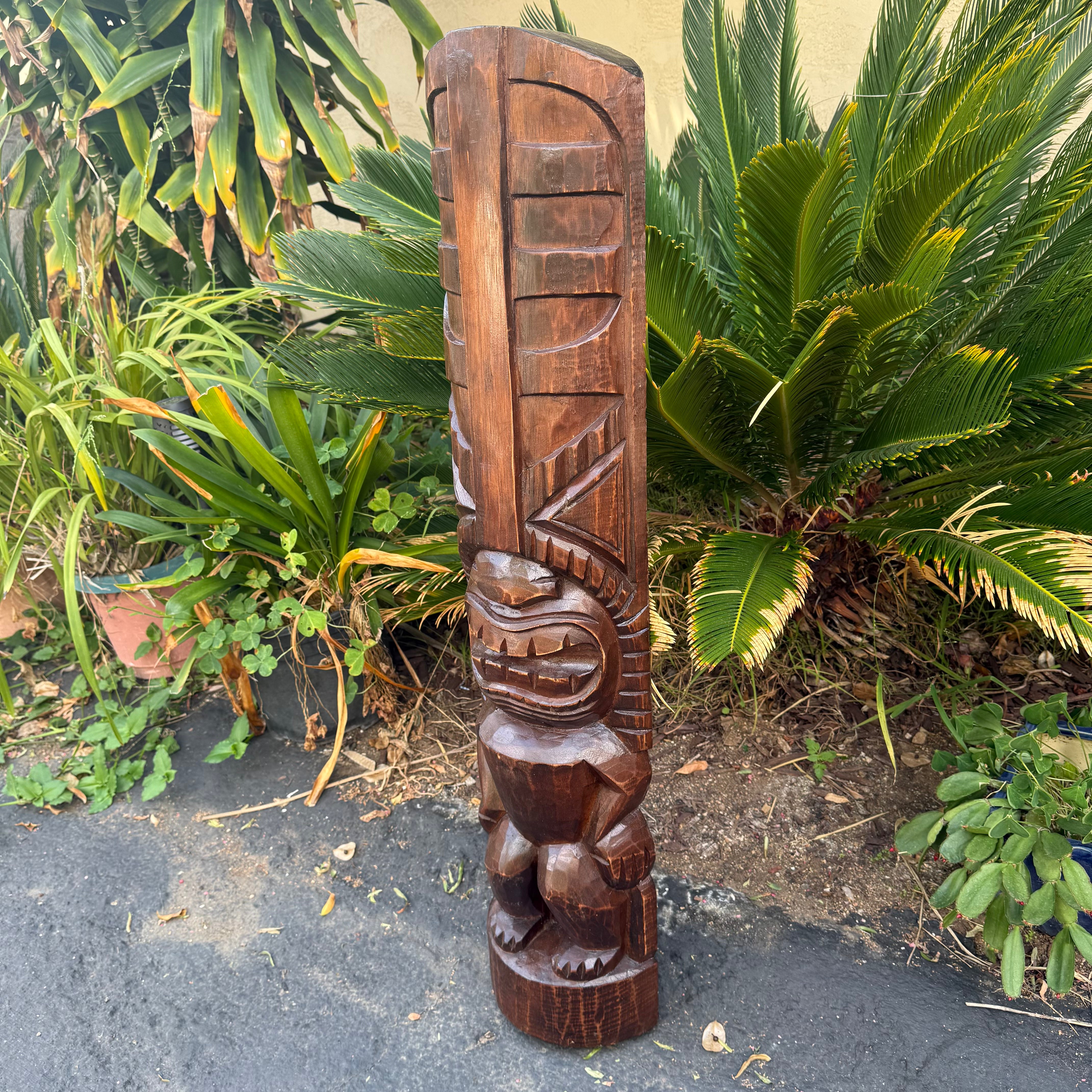 Lono Hawaiian Tiki  Half Statue hand Carved 39"x 8"in