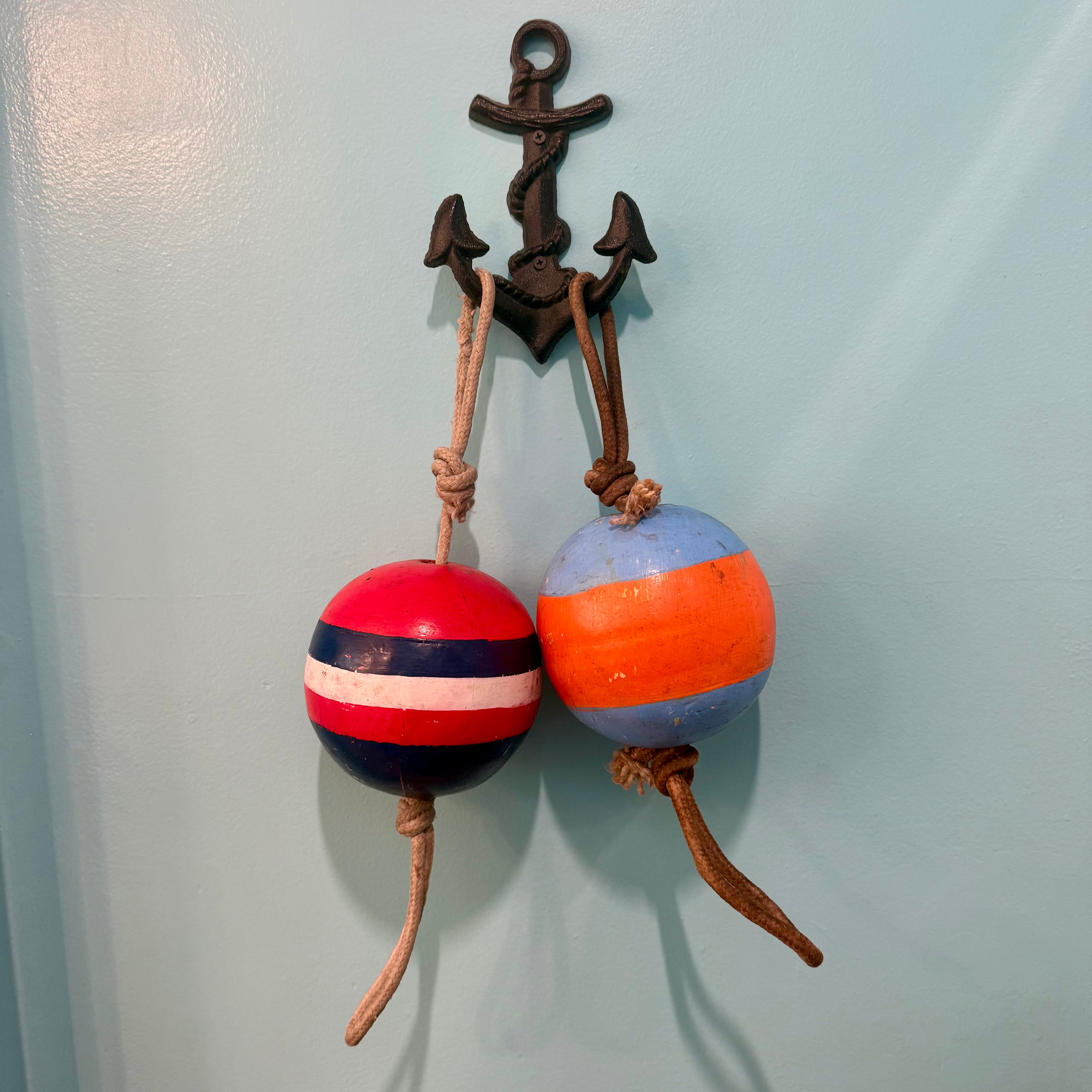 Decorative Buoys Rustic & Distressed Wood-Carved Nautical Round 6" in. Set of 2