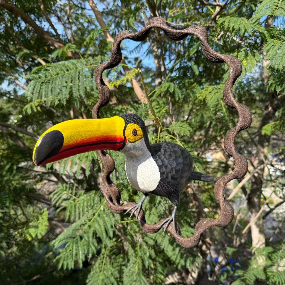 hanging toucan wooden statue