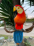 Handcrafted Wooden Scarlet Macaw Parrot Hanging Statue 16"in Head to Tail