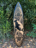 Hammerhead Shark and Sea Turtle Tribal Mango Wood Carving Tropical Decorative Surfboard Plaque 39"x 10"