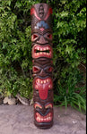 2 Set of 3 Face Tiki Totem Masks Hand Carved Tropical Bar Patio Decor 39"x 6"in