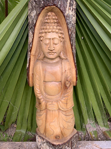 Buddha Spirtitual Pine Tree Carved Wall Hanging   20"x 6”