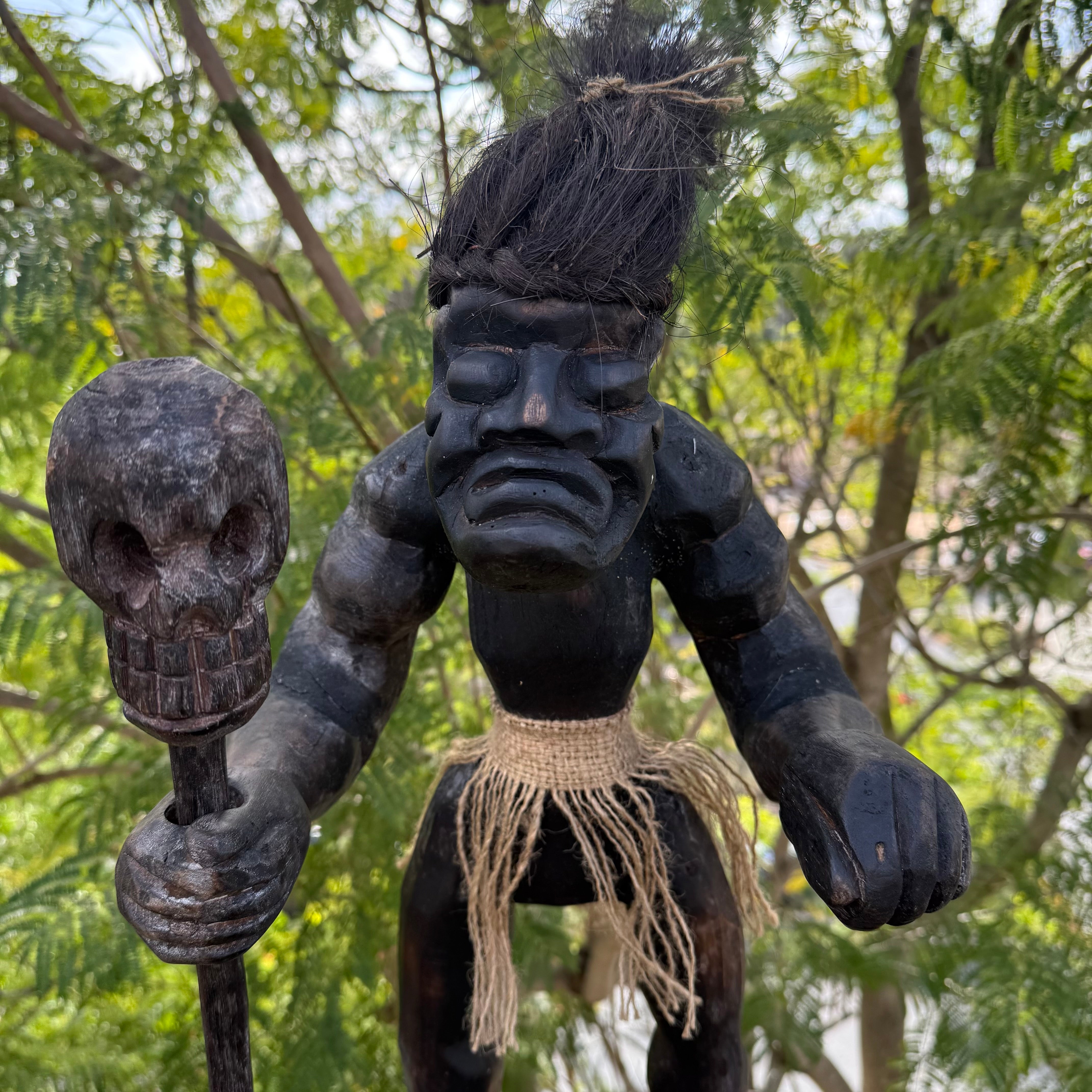 Tribal Primitive Asmat Man Tiki Bar Statue Art Teak Wood 20”x 12”x 8"