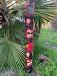 3 Set of 5 ft Hand Carved Wooden Tiki Totem Masks Hibiscus Hono Palm tree Tropical Bar Patio Decor 60"x 6-7"in