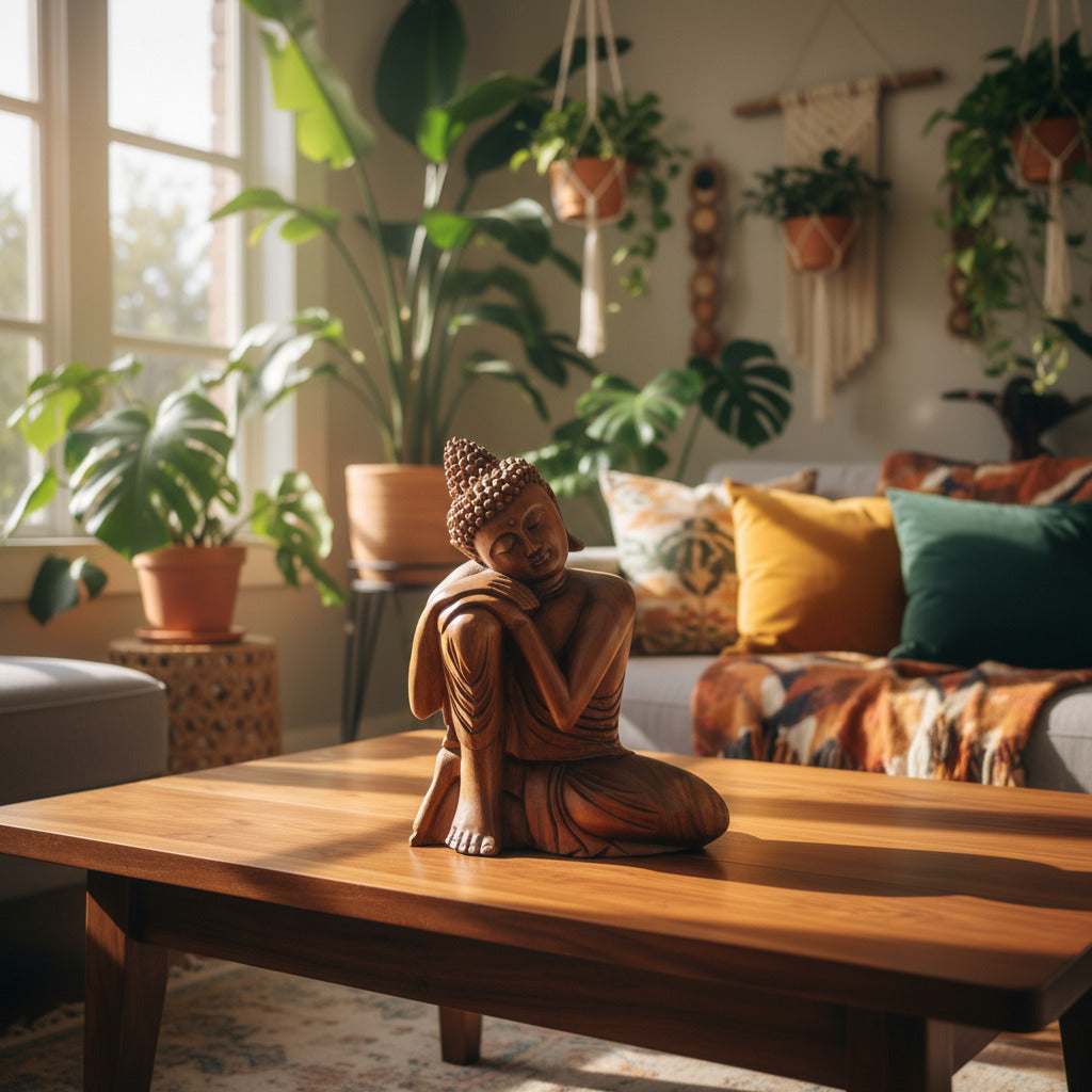 resting buddha on a coffee table