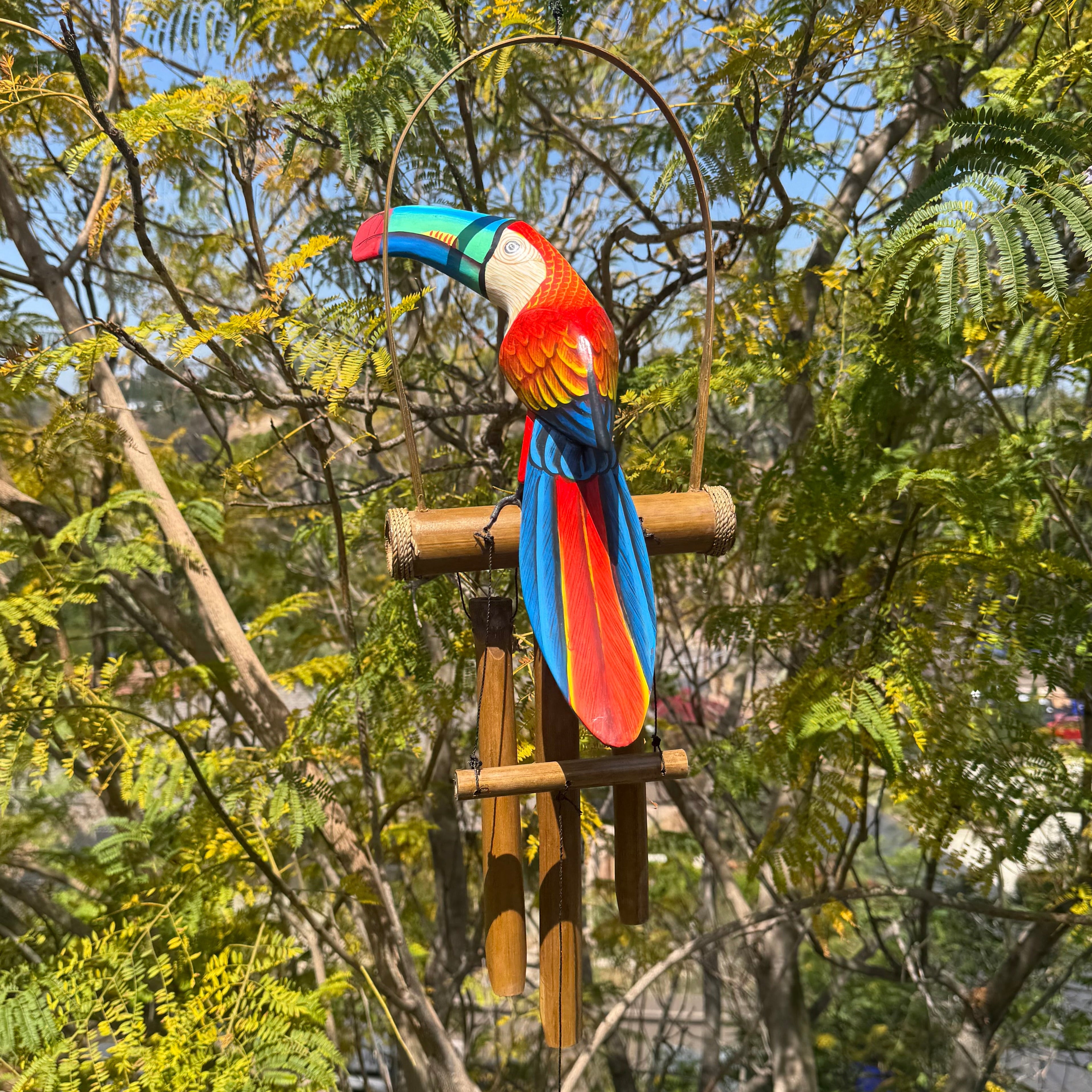Hand Carved & Painted Toucan Macaw Tropical Bird Statues - The