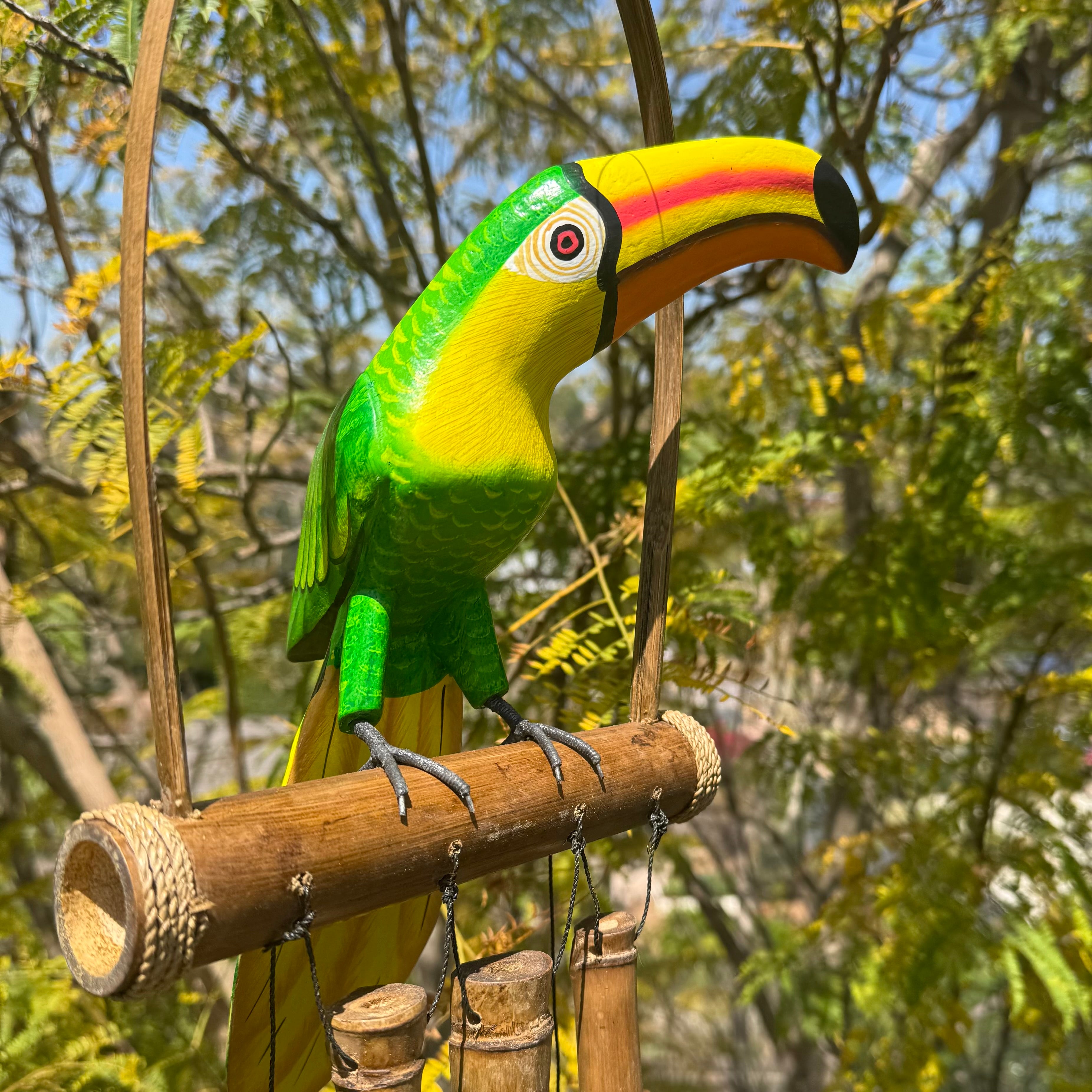 Hand Carved & Painted Toucan Macaw Tropical Bird Statues - The