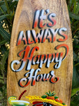 It's Always Happy Hour Drinking Parrot Airbrushed Surfboard Wall Plaque Tiki Bar  39"x 10"