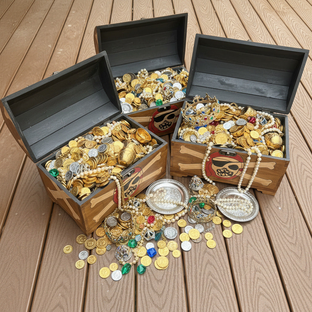 Wooden jewelry box with open lid on a wooden surface