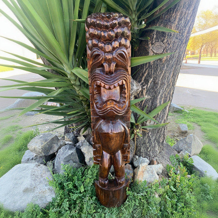 Ku and Kane Hawaiian Tiki God  Half Statues Set Of 2,  39"x 8"
