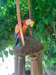 Red Parrot Tropical Wooden Bird Bamboo Wind chime Tiki Bar tropical Decor 23" x 10"