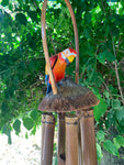 Red Parrot Tropical Wooden Bird Bamboo Wind chime Tiki Bar tropical Decor 23" x 10"