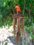 Red Parrot Tropical Wooden Bird Bamboo Wind chime Tiki Bar tropical Decor 23" x 10"