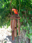 Red Parrot Tropical Wooden Bird Bamboo Wind chime Tiki Bar tropical Decor 23" x 10"