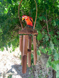 Red Parrot Tropical Wooden Bird Bamboo Wind chime Tiki Bar tropical Decor 23" x 10"