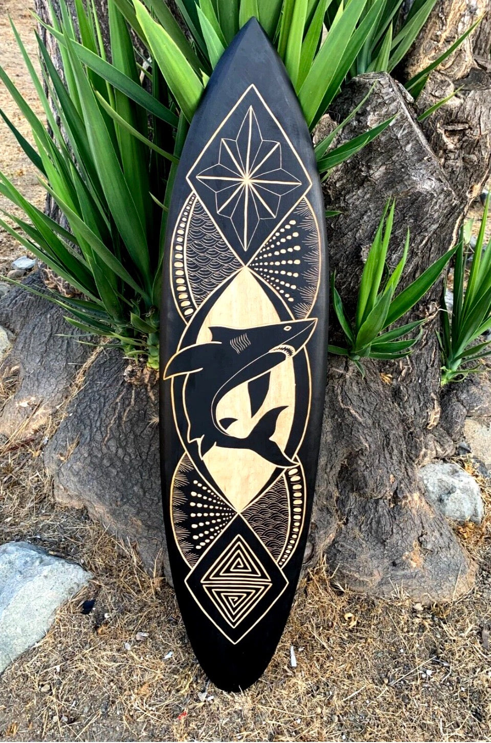 Maui & Sons and Tribal Shark Decorative Surfboard Wall Plaque Set 39" x 10"