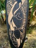 Mermaid and Sea Turtle Tribal Decorative Surfboard Wall Plaque Mango Wood Coastal Decor 39"x 10"