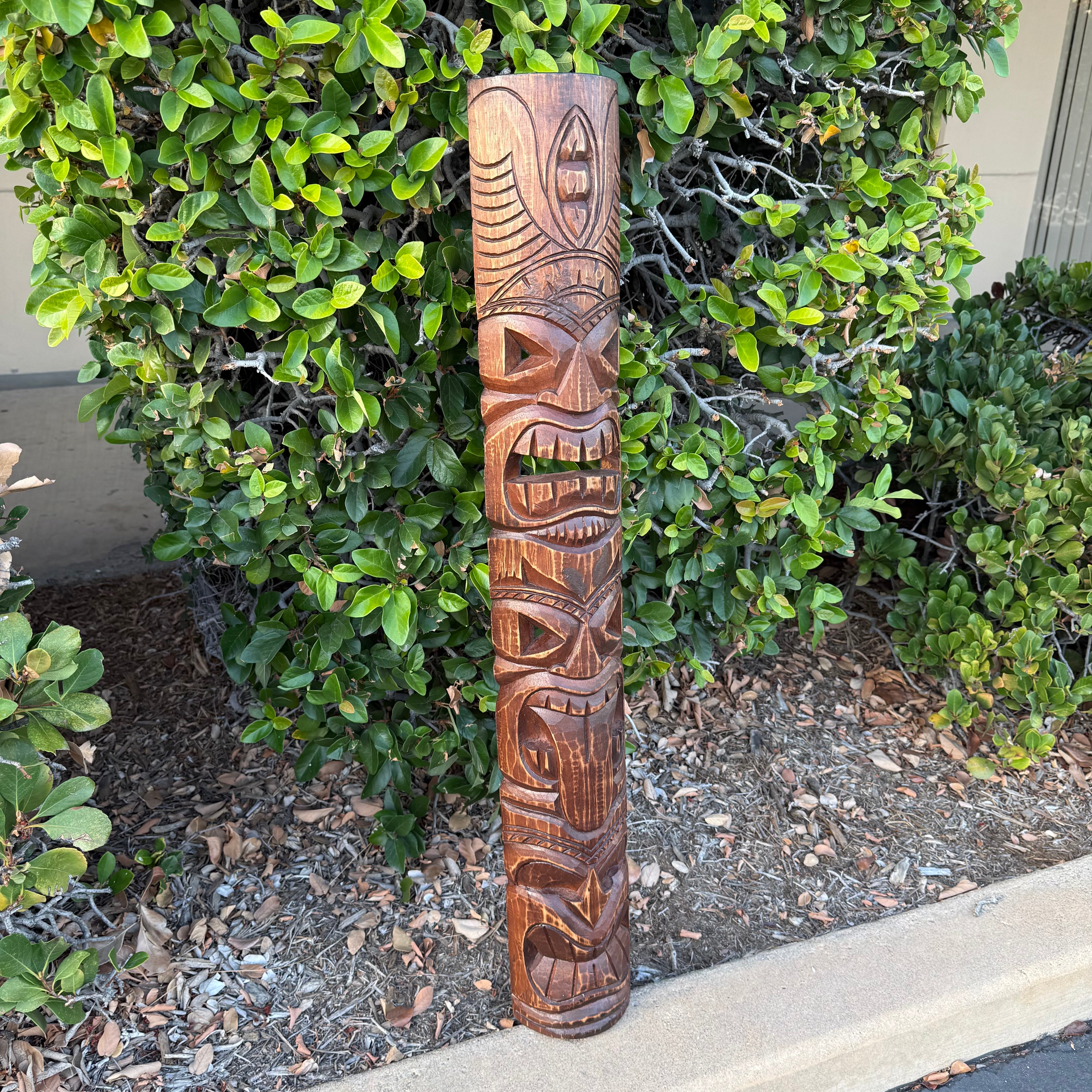 2 Set of 3 Face Tiki Totem Masks Hand Carved Tropical Bar Patio Decor 39"x 6"in