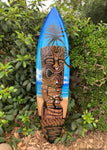 Set of Tiki Bar Sign and Tropical Tiki Surf Airbrushed Mango Wood Surfboard  39"x 10" inches