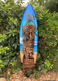 Set of Tiki Bar Sign and Tropical Tiki Surf Airbrushed Mango Wood Surfboard  39"x 10" inches