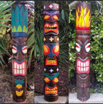 3 Set of Hand Carved Wooden Tiki Totem Masks Tropical Bar Patio Decor 39"x 6"in