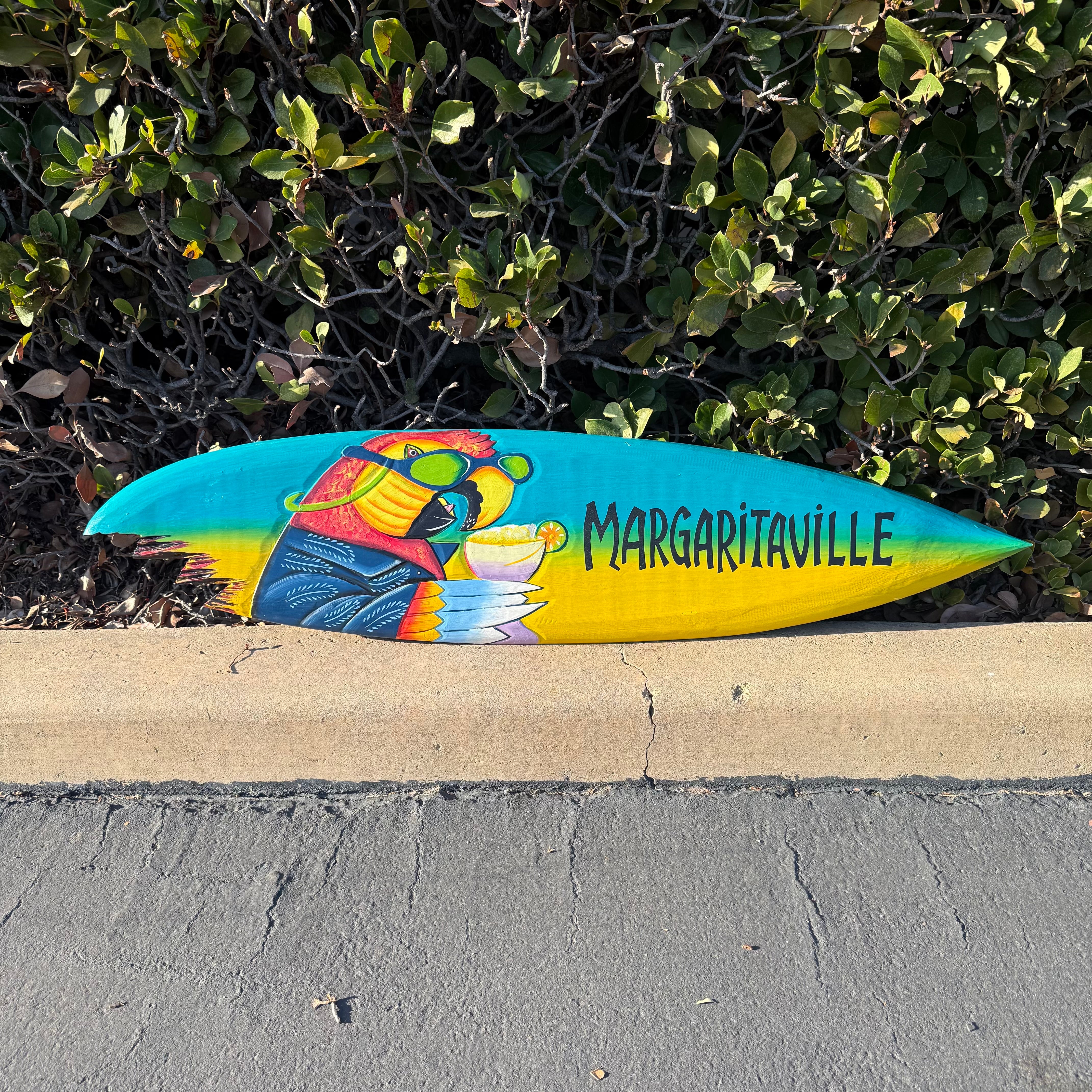 Margaritaville Tropical Parrot Surfboard Sign Wall Decor  39"x 10"