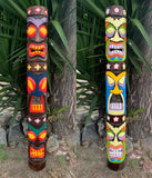 Set of 2 Colorful Tiki Totem Wood Masks Tropical Patio Bar Decor  60"x 7"