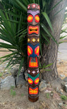 Tiki Totem Wood 3 Face Mask Tropical Patio Bar Decor  60"x 7"