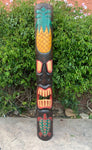 5 Foot Set of Hand Carved Wooden Tiki Totem Masks Palm Tree and Pineapple Tropical Bar Patio Decor 5'x7"