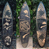 3 Set of Tribal Decorative Surfer Surfboard Wall Plaques Hibiscus Sea Turtle tropical Island 39"x 10"