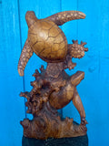 Swimming Turtles in Coral Reef Hand Carved Statue 20" in tall