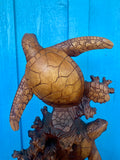 Swimming Turtles in Coral Reef Hand Carved Statue 20" in tall