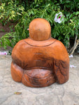 Happy Laughing Lucky Buddha Statue Mahogany Wood Hand Carved 13"x 12"x 6"