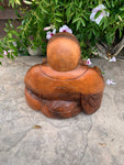 Happy Laughing Lucky Buddha Statue Mahogany Wood Hand Carved 13"x 12"x 6"