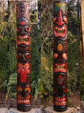 5 Foot Set of Hand Carved Wooden Tiki Totem Masks Tropical Bar Patio Decor 60"x 7"in