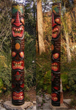 5 Foot Set of Hand Carved Wooden Tiki Totem Masks Tropical Bar Patio Decor 60"x 7"in